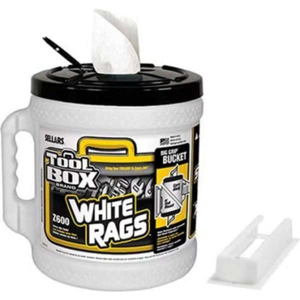 Toolbox Z600 Big Grip Bucket White Rags, 300 Sheets/Bucket, 2/Case, Sellars, Mfr#: 60320